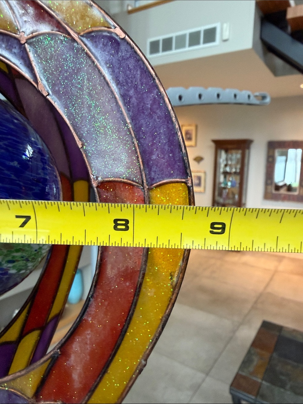 Vintage Stained Glass Hot Air Balloon Hanging Art - Purple, Yellow & Blue - Picture 8 of 10